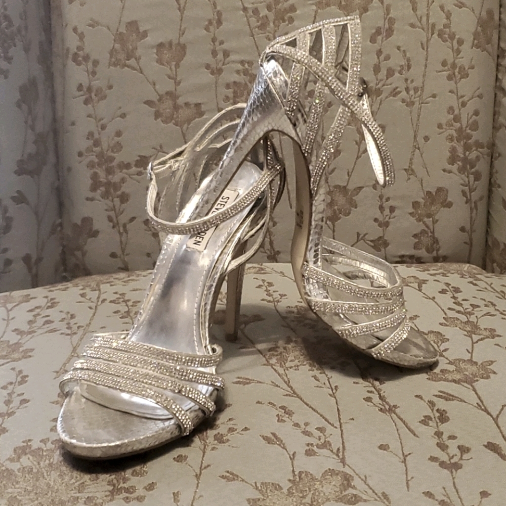 Steve Madden Cagged Snakeskin and Rhinestone Heels